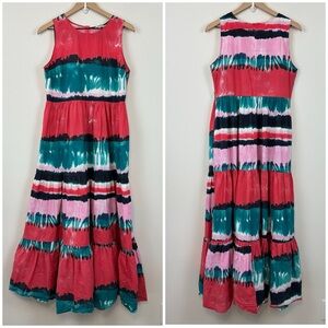 Tyler Boe 100% Cotton Pink and Blue Colorful Stripe Maxi Dress Sundress, M